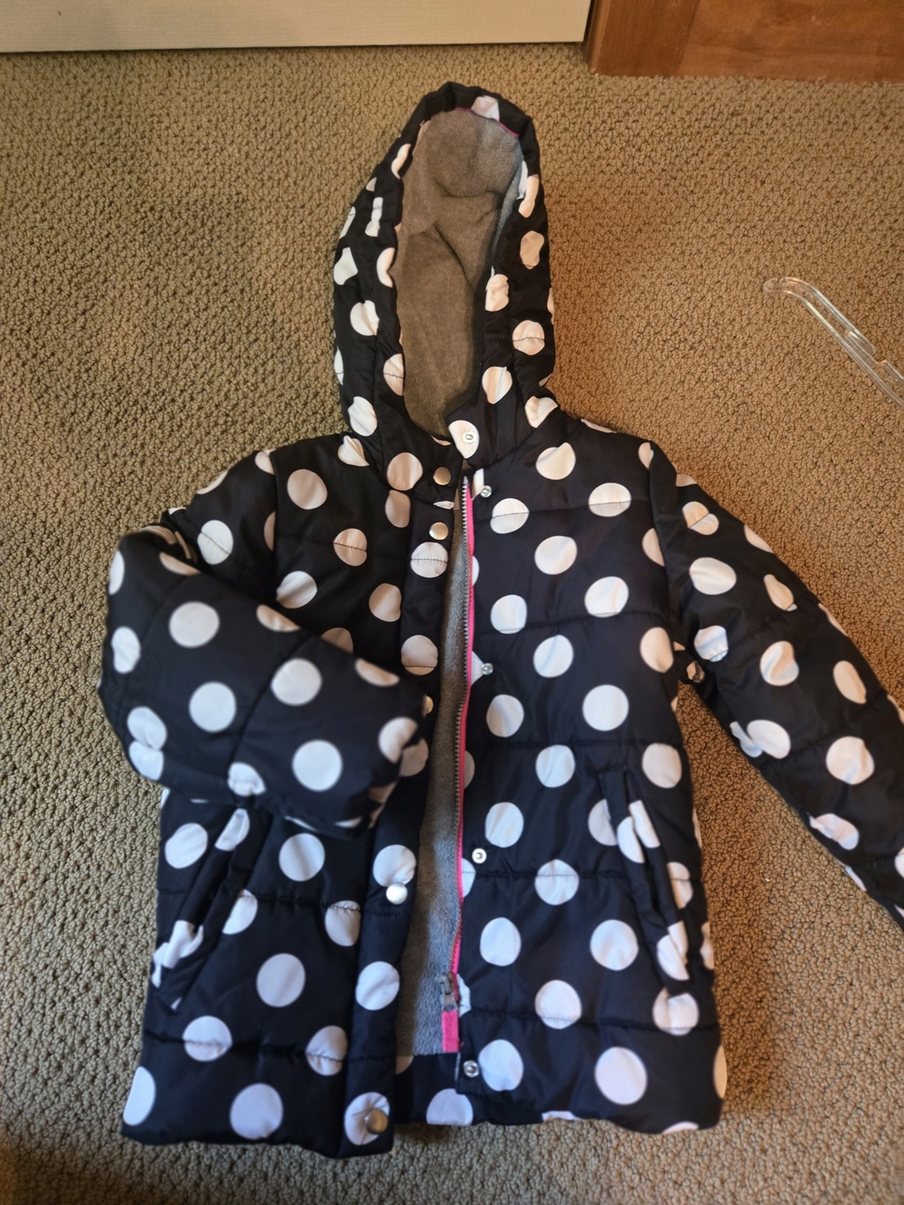 Carter's Navy Blue Hooded Puffer Coat with White Polka Dots